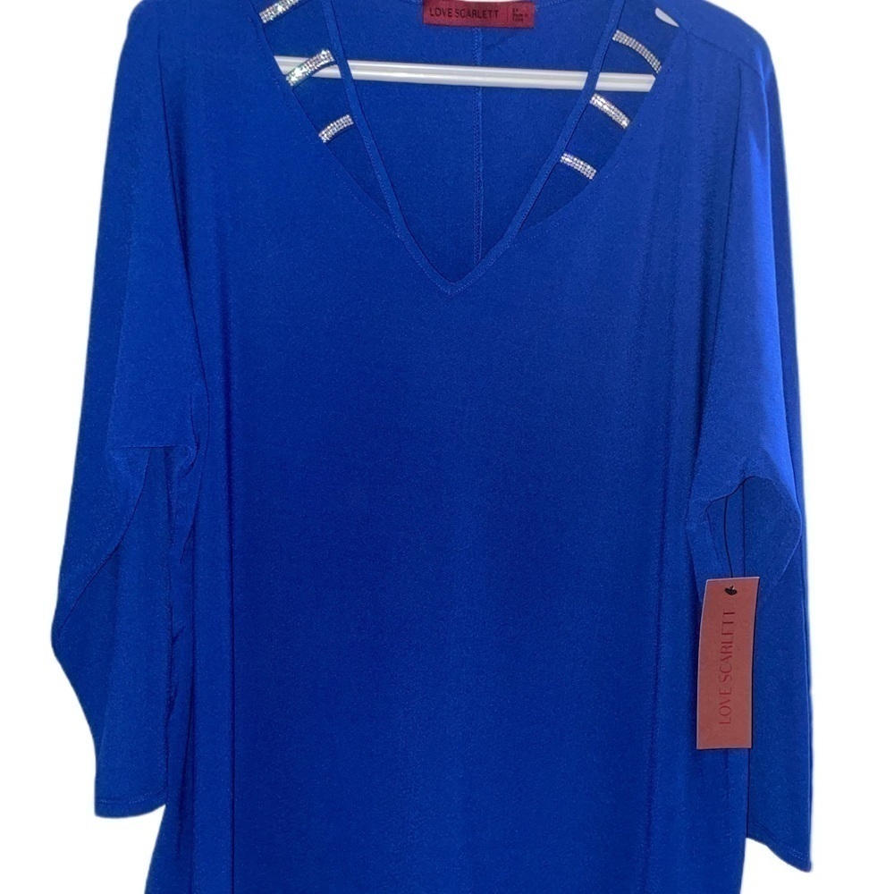 NEW Blue Size 2X Women's Blouse Sexy & Elegant Dress Shirt Love Scarlet